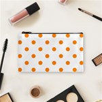 Polka Dots - Dark Orange on White Cosmetic Bag (S)