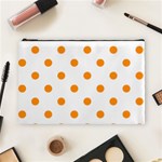 Polka Dots - Dark Orange on White Cosmetic Bag (L)