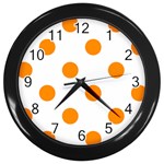 Polka Dots - Dark Orange on White Wall Clock (Black)
