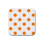 Polka Dots - Dark Orange on White Rubber Coaster (Square)