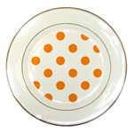 Polka Dots - Dark Orange on White Porcelain Plate