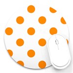 Polka Dots - Dark Orange on White Round Mousepad