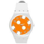 Polka Dots - White on Orange Round Plastic Sport Watch (M)