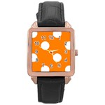 Polka Dots - White on Orange Rose Gold Leather Watch