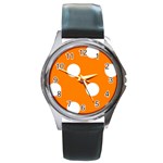 Polka Dots - White on Orange Round Metal Watch