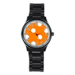 Polka Dots - White on Orange Stainless Steel Round Watch
