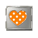 Polka Dots - White on Orange Mega Link Heart Italian Charm (18mm)