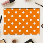 Polka Dots - White on Orange Cosmetic Bag (XL)