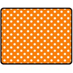 Polka Dots - White on Orange Double Sided Fleece Blanket (Medium) (Two Sides)