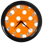 Polka Dots - White on Orange Wall Clock (Black)