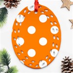 Polka Dots - White on Orange Oval Filigree Ornament (Two Sides)