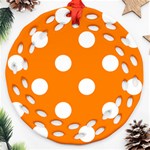 Polka Dots - White on Orange Round Filigree Ornament (Two Sides)