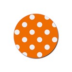 Polka Dots - White on Orange Rubber Round Coaster (4 pack)