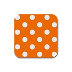 Polka Dots - White on Orange Rubber Square Coaster (4 pack)