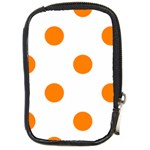 Polka Dots - Orange on White Compact Camera Leather Case