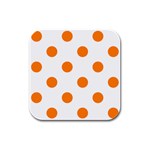 Polka Dots - Orange on White Rubber Square Coaster (4 pack)