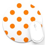 Polka Dots - Orange on White Round Mousepad