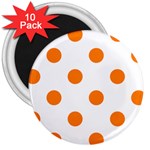 Polka Dots - Orange on White 3  Magnet (10 pack)