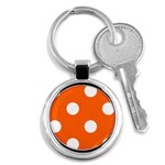 Polka Dots - White on Safety Orange Key Chain (Round)