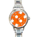 Polka Dots - White on Safety Orange Round Italian Charm Watch