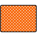 Polka Dots - White on Safety Orange Double Sided Fleece Blanket (Large) (Two Sides)