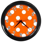 Polka Dots - White on Safety Orange Wall Clock (Black)