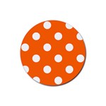 Polka Dots - White on Safety Orange Rubber Round Coaster (4 pack)