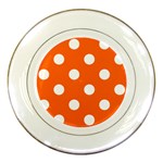 Polka Dots - White on Safety Orange Porcelain Plate