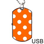 Polka Dots - White on Safety Orange Dog Tag USB Flash (One Side)