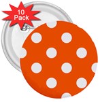 Polka Dots - White on Safety Orange 3  Button (10 pack)