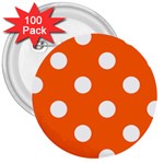 Polka Dots - White on Safety Orange 3  Button (100 pack)