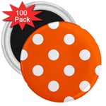 Polka Dots - White on Safety Orange 3  Magnet (100 pack)