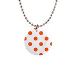 Polka Dots - Safety Orange on White 1  Button Necklace