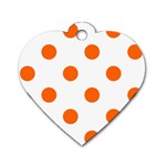 Polka Dots - Safety Orange on White Dog Tag Heart (One Side)