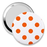 Polka Dots - Safety Orange on White 3  Handbag Mirror