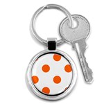 Polka Dots - Safety Orange on White Key Chain (Round)