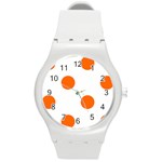 Polka Dots - Safety Orange on White Round Plastic Sport Watch (M)