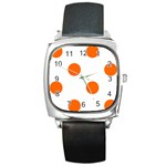 Polka Dots - Safety Orange on White Square Metal Watch