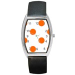 Polka Dots - Safety Orange on White Barrel Style Metal Watch