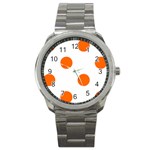Polka Dots - Safety Orange on White Sport Metal Watch