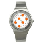 Polka Dots - Safety Orange on White Stainless Steel Watch