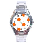 Polka Dots - Safety Orange on White Stainless Steel Analogue Watch