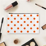 Polka Dots - Safety Orange on White Cosmetic Bag (M)