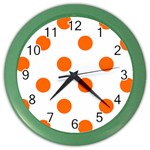 Polka Dots - Safety Orange on White Color Wall Clock