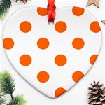Polka Dots - Safety Orange on White Heart Ornament (Two Sides)