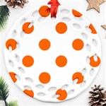 Polka Dots - Safety Orange on White Round Filigree Ornament (Two Sides)