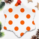 Polka Dots - Safety Orange on White Snowflake Ornament (Two Sides)
