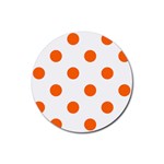 Polka Dots - Safety Orange on White Rubber Coaster (Round)