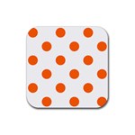 Polka Dots - Safety Orange on White Rubber Coaster (Square)