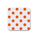 Polka Dots - Safety Orange on White Rubber Square Coaster (4 pack)